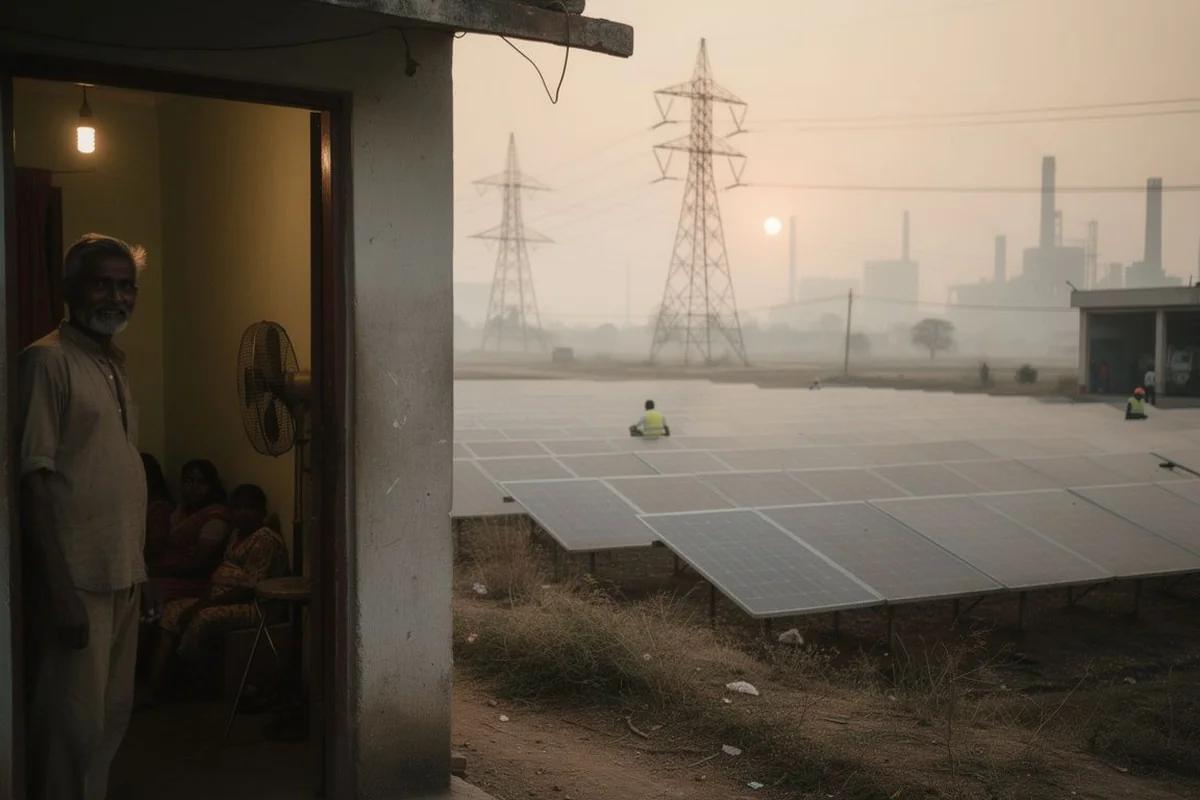 印度可再生能源達50% 但電力輸送效率僅四分之一 — AI 生成編輯插畫