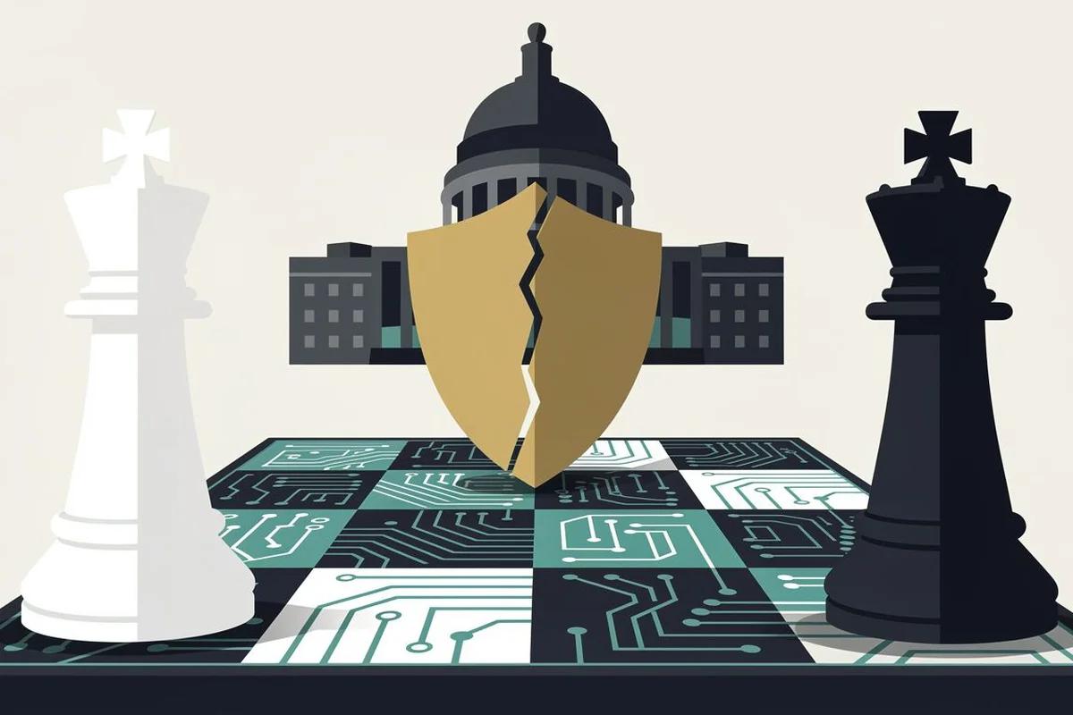 Anthropic 槓上 OpenAI:一場決定 AI 該不該「免死」的法案大戰 — AI 生成編輯插畫